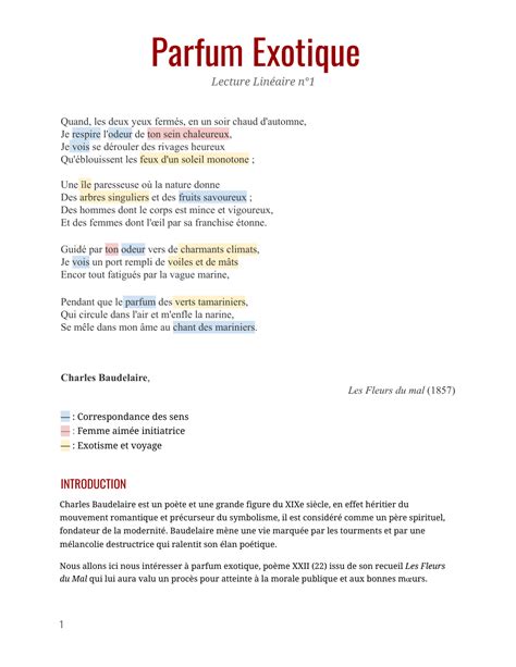 Parfum exotique, Baudelaire : analyse linéaire pour l’oral.